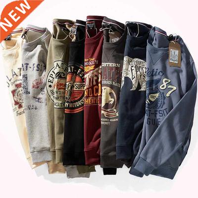 American Retro Terry Printed Hoodies Men's Pure Cotton Washe