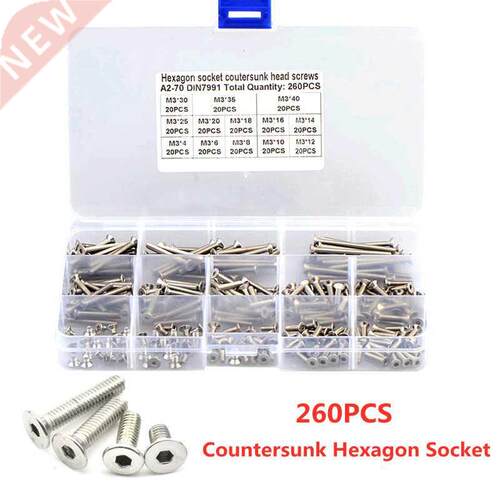 260pcs M3 Hex Hexagon Socket Countersunk Head Screw Kit Stai