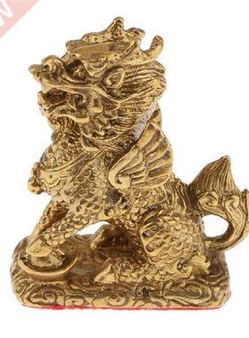 Handcraft Fengshui Copper Kylin Beast Statue Fortune Symbol