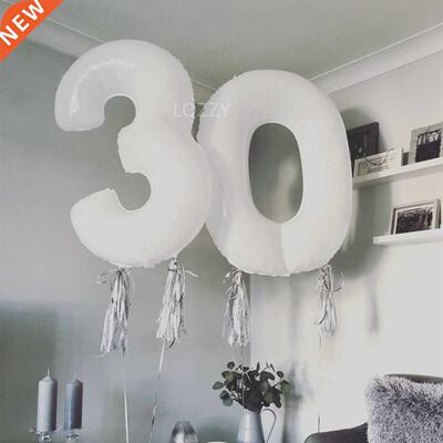 40inch Giant Happy Birthday Foil Balloons White Number Ballo