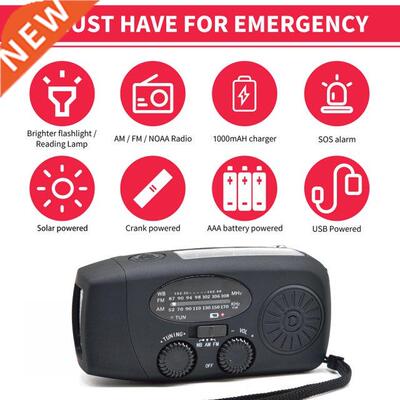 1000mAh Solar Portable Hand Crank Radio USB Charging FM AM N