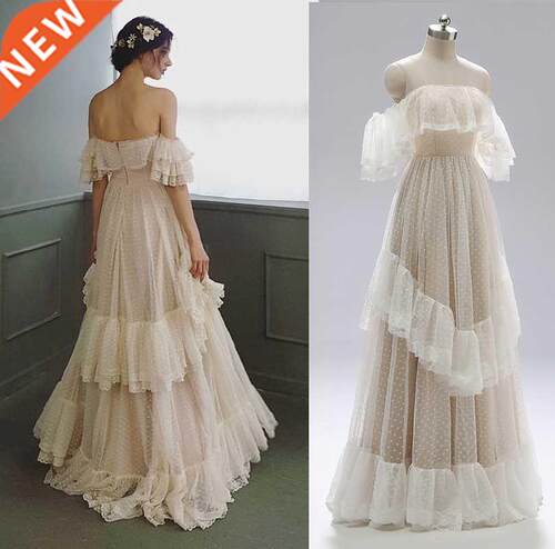 Off Shoulder Polka Dots Weddng Dress 2022 Tered Lace Ruffl