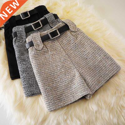 Woolen shorts, autumn and winter high waist, new fashion wid