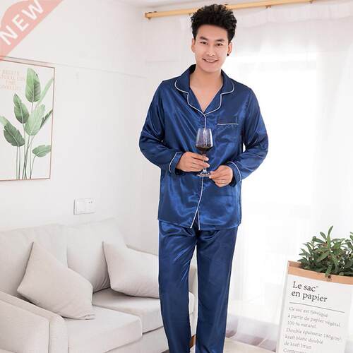 Silk Satin Men Pajamas Set Fashion Sleepwear Couple Solid Co