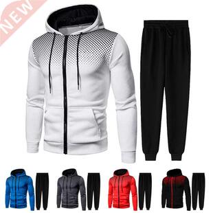Men Gradient Zip Cardigan Suit Tracksuits Spring Autumn Hood