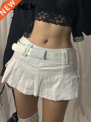 ALLNeon Pastel Goth Low Waist Black Micro Skirts Y2K Sreetwe