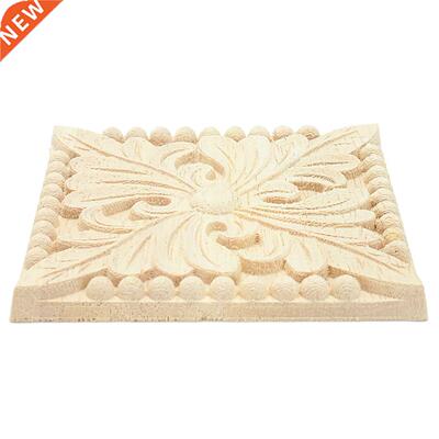 Natural Wood Appliques Square Flower Carving Decals Decorati