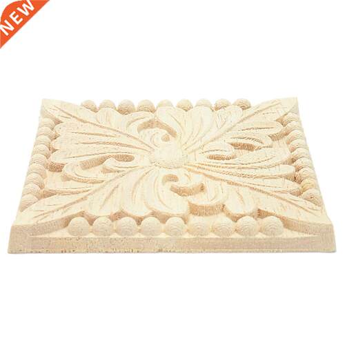 Natural Wood Appliques Square Flower Carving Decals Decorati
