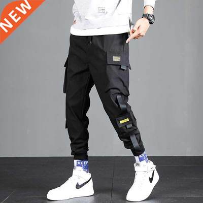 Harajuku Ribbons Harem Joggers Men Cargo Pants Fashion Draws