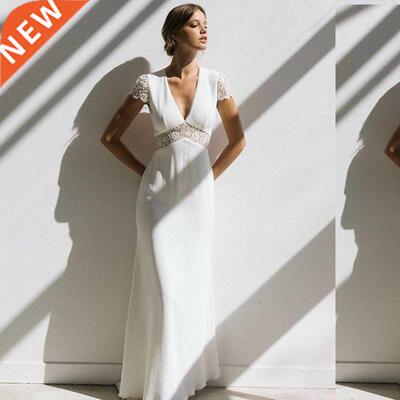 Vintage Boho Wedding Dress Short Sleeve A-Line Backless Lace