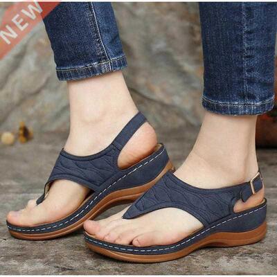 Women Sandals Summer Fashion Solid Color Wedges Thong Ladies