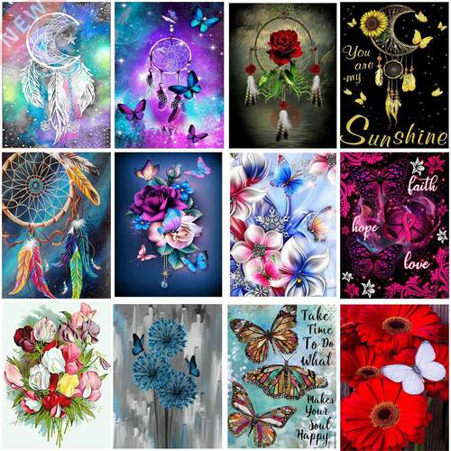 5d Diy New Diamond Painting Butterfly and Flower Cross Stitc