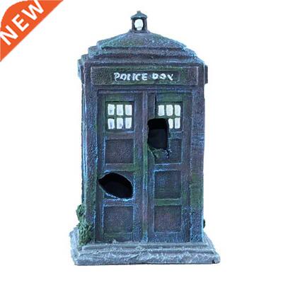 Retro Phone Booth Style Fish Tank Landscaping Ornament