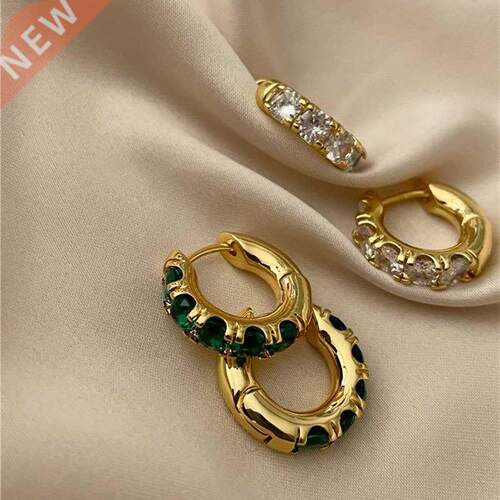 VENTFILLE 925 Sterling Silver Green Zircon Hoop Earrings For