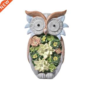 Succulents Simulation Owl LED Creative Resin Sculpture