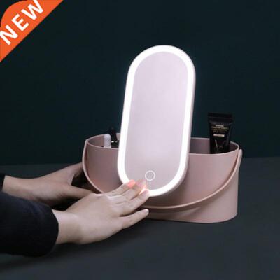 Makeup Organizer Box with LED Light Mirror Portable Travel M