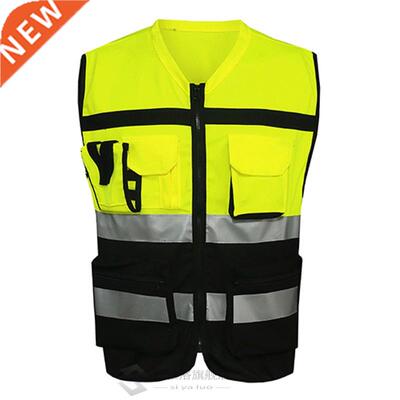 High Visibility Security Reflective Vest Pockets Constructio
