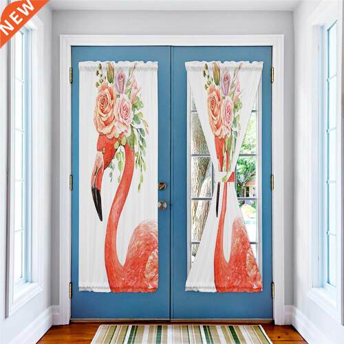 Pink Flamingo Flower Door Curtains for Living Room Bedroom