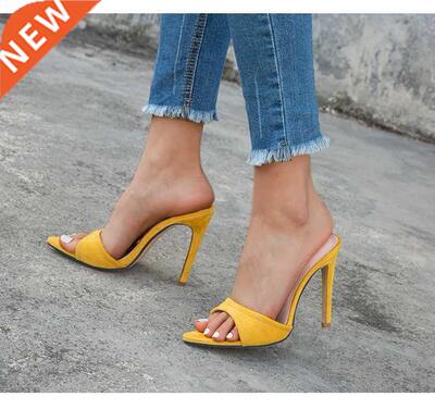尖头凉拖鞋女42 high heels slippers for women leather sandals