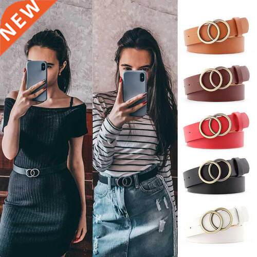 Double Ring Belts For Women Fashion Dress Jeans Belt PU Leat
