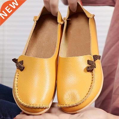 Women's Leather Shoes Flat Bottom Ladies Casual Mom Shoes So