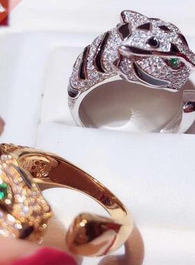 Black spot Leopard Head Rings paved 3A Cubic Zirconia Stone
