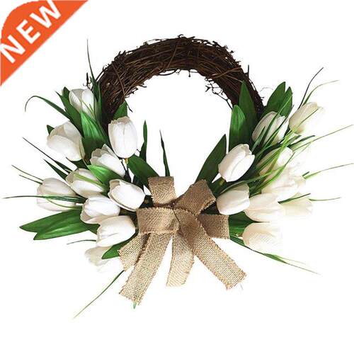 Artificial White Tulip Wreath Rattan Wreath for Wall Window