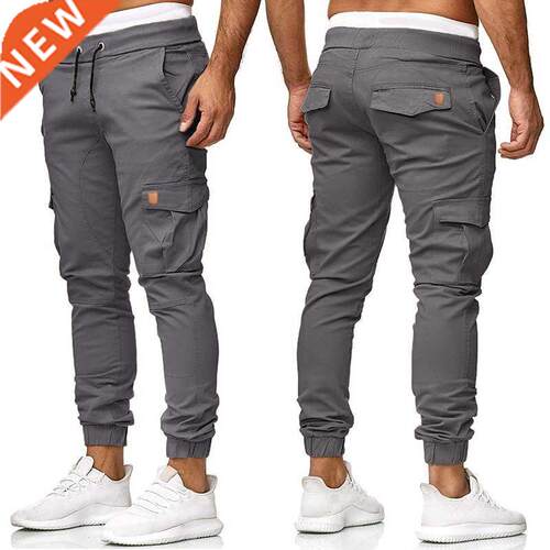 Cargo Pants Men Skinny Jeans Trousers Elastic Waist Drawstri