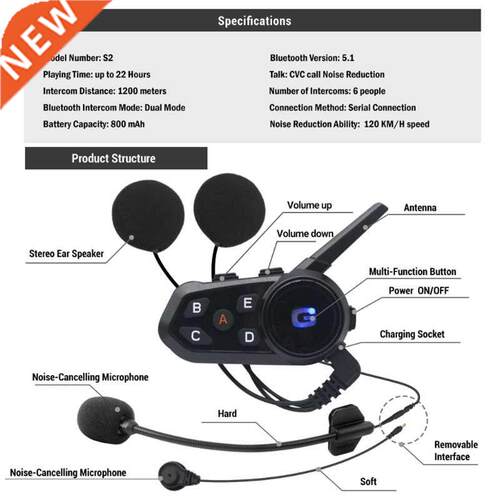 1200m Intercom Distance Earpiece Bluetooth-compatible Earpho
