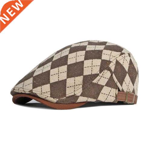 2022 Spring Fall Men's Beret Hat Retro Plaid Herringbone Cap