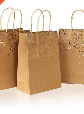 10pcs Kraft Paper Gift Bags Yellow Leather Love Handbag