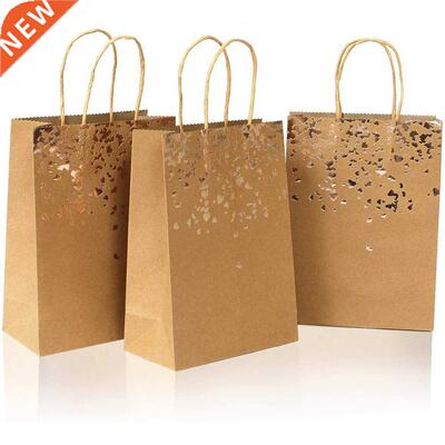 10pcs Kraft Paper Gift Bags Yellow Leather Love Handbag