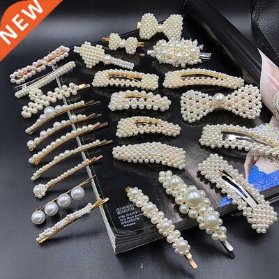 1PC Women Girls Elegant Full Pearls Geometric Hair Clips Swe