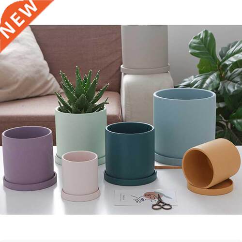 1pc Ceramic Flower Pots Cylindrical Succulent Green Plants P