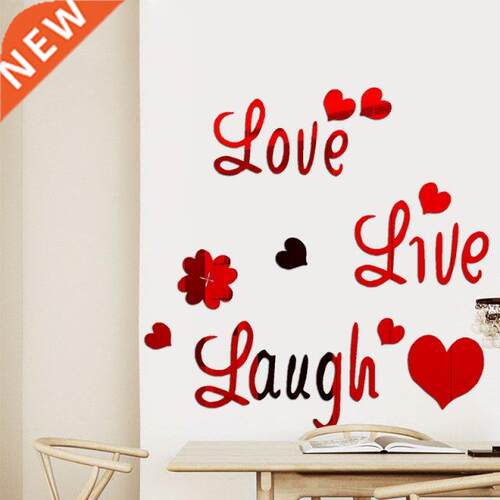 1 Set Gold Silver 3D Heart Letter Mirror Wall Sticker Wall D