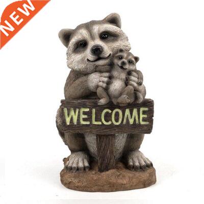 Welcome Sign Raccoon Outdoor Garden Decor Resin Ornament Sta