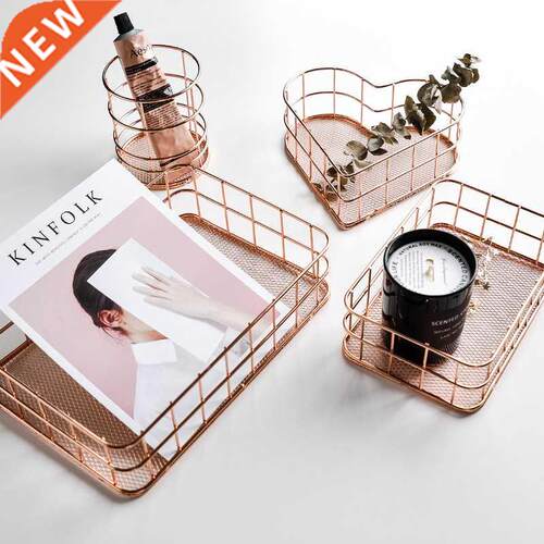Nordic Gold Metal Iron Makeup Pen Storage Basket Office Desk