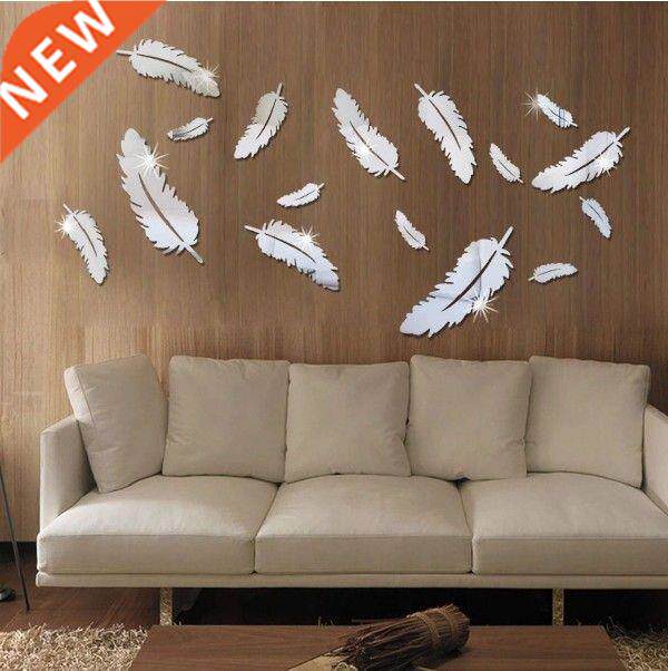 8 pcs Feather 3D Mirror WallSticker Adesivo Vinilos Paredes - 实物图