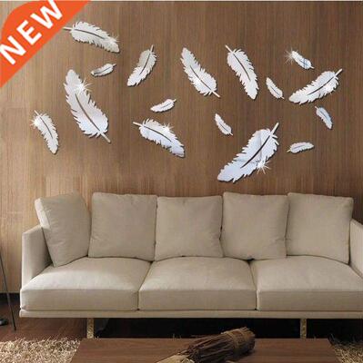 8 pcs Feather 3D Mirror WallSticker Adesivo Vinilos Paredes