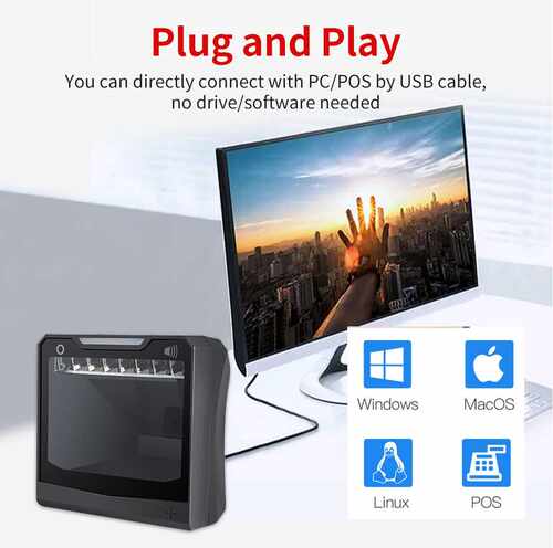 Handfree 1D/2D Ticketing QR Barcode Scanner omni-directional