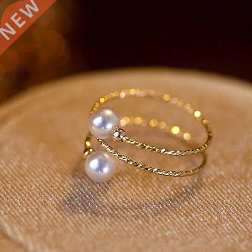 MIQIAO Real 18K Gold Ring Simple Natural Freshwater Pearl Pu