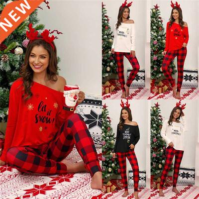 Christmas Two pieces Women Pajama Sets Printed Long sleeve L