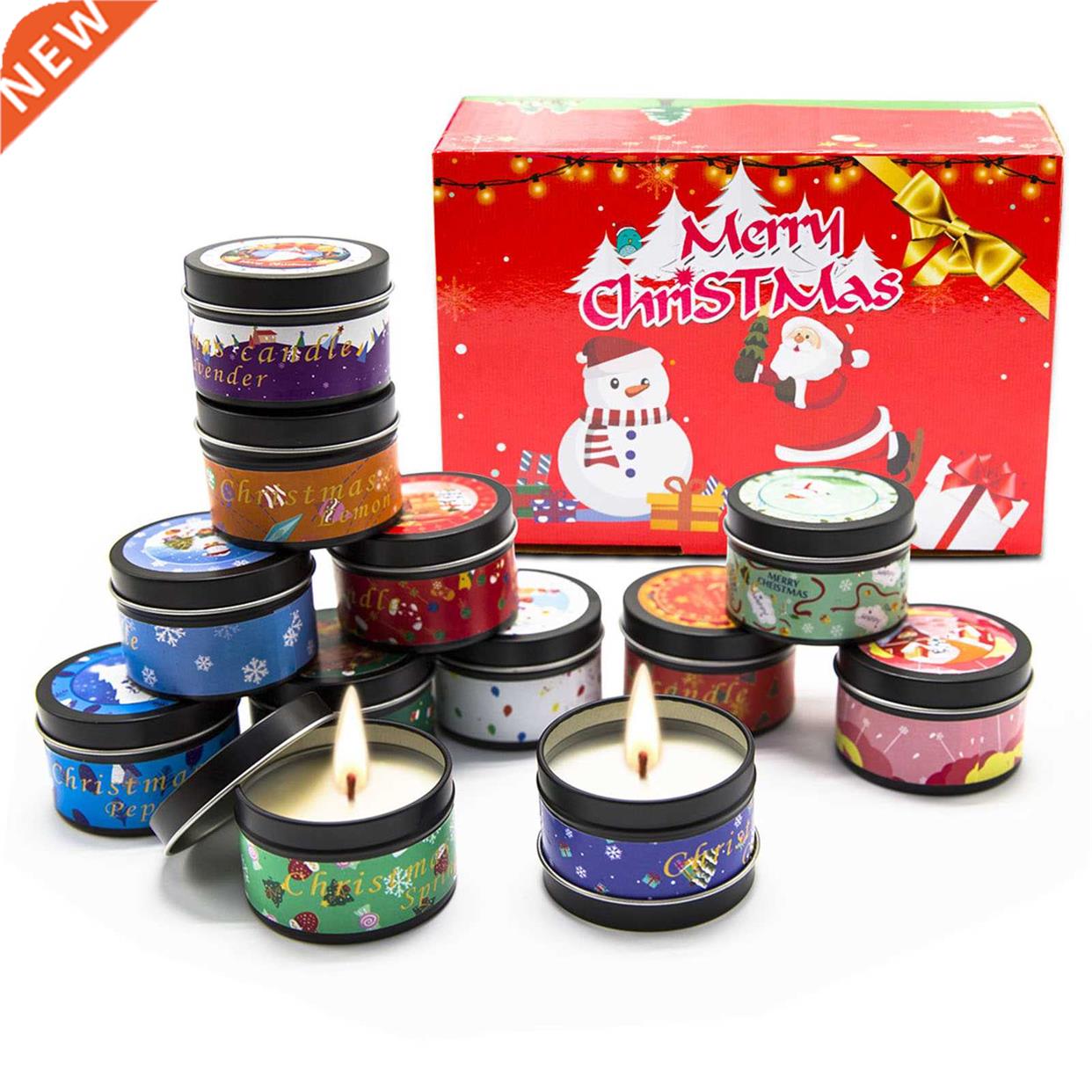 12pcs christmas themed scented candle natural soy wax