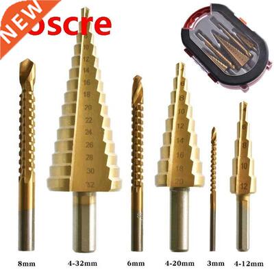 6Pcs HSS Ttanum Step Drll Bt Set 4-12/20/32mm Metal Hole