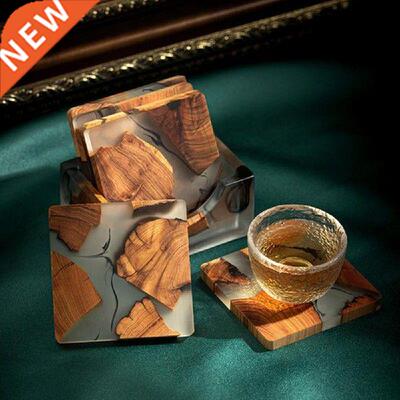 6 Pcs Creatve Wooden Tea Coaster Resn nsulaton Pad
