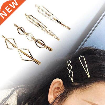 4Pcs Women Fashion Cute Metal Geometric Hairpins Bangs Hair