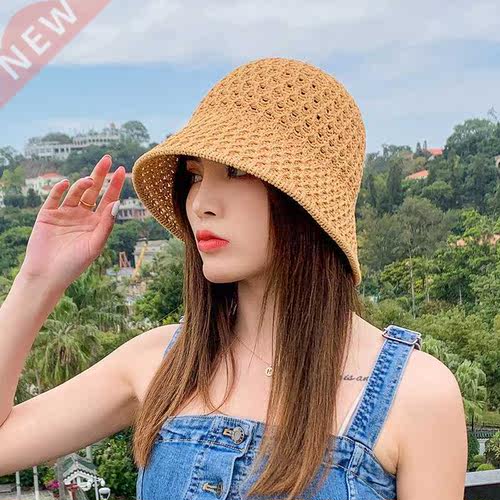 Bucket Hat Women Fashion Spring Summer Hollow Knitted Hat Fe
