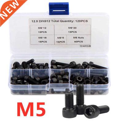 120PCS M5 Black Hex Socket Head Cap Head Screw Set 12.9 Grad