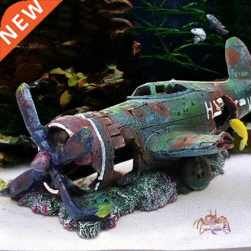 Fighter Fish Tank Decoration Resin Crafts Wreckage Hide