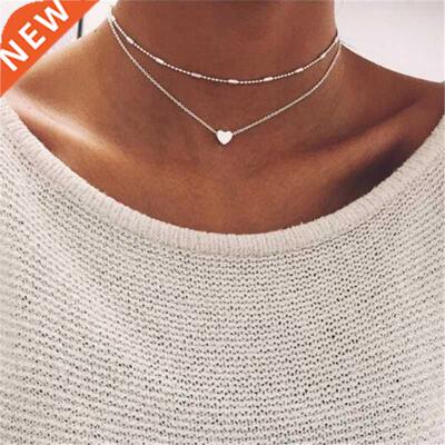 Tiny Heart Choker Necklace for Women Silver Color Chain Smal